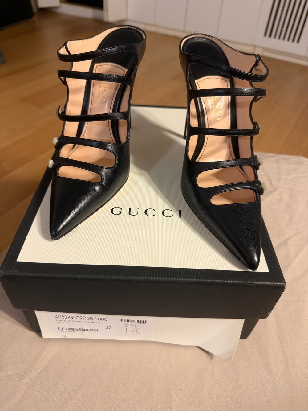 Gucci Black Multi-Strap Pointed Pumps